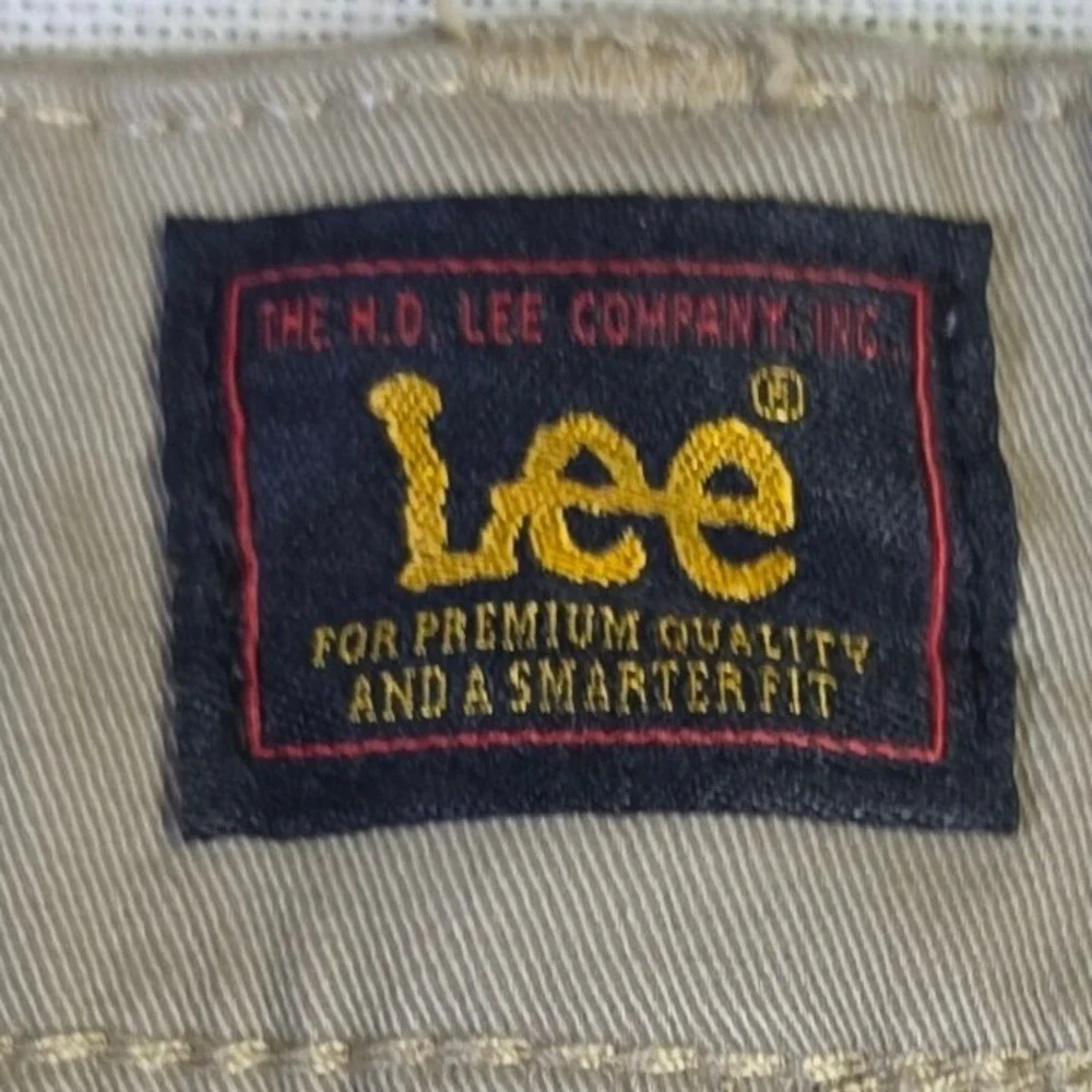 Lee Mens Khaki Chino Pants Straight Leg Tan Flat Front Stretch Trousers 34x34